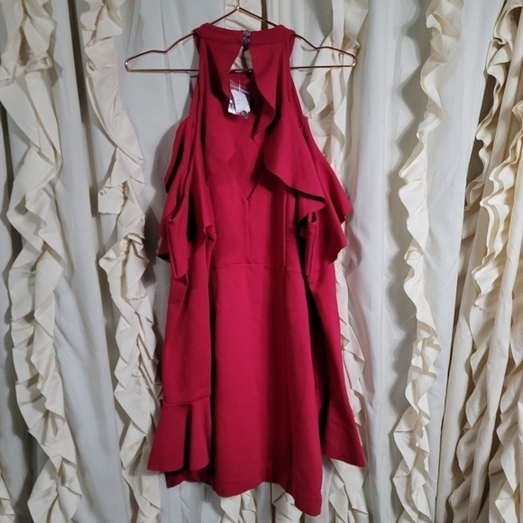 NWT Free People Sweet Talk Frill Mini Dress Raspberry Medium Ponte Knit - Picture 7 of 10